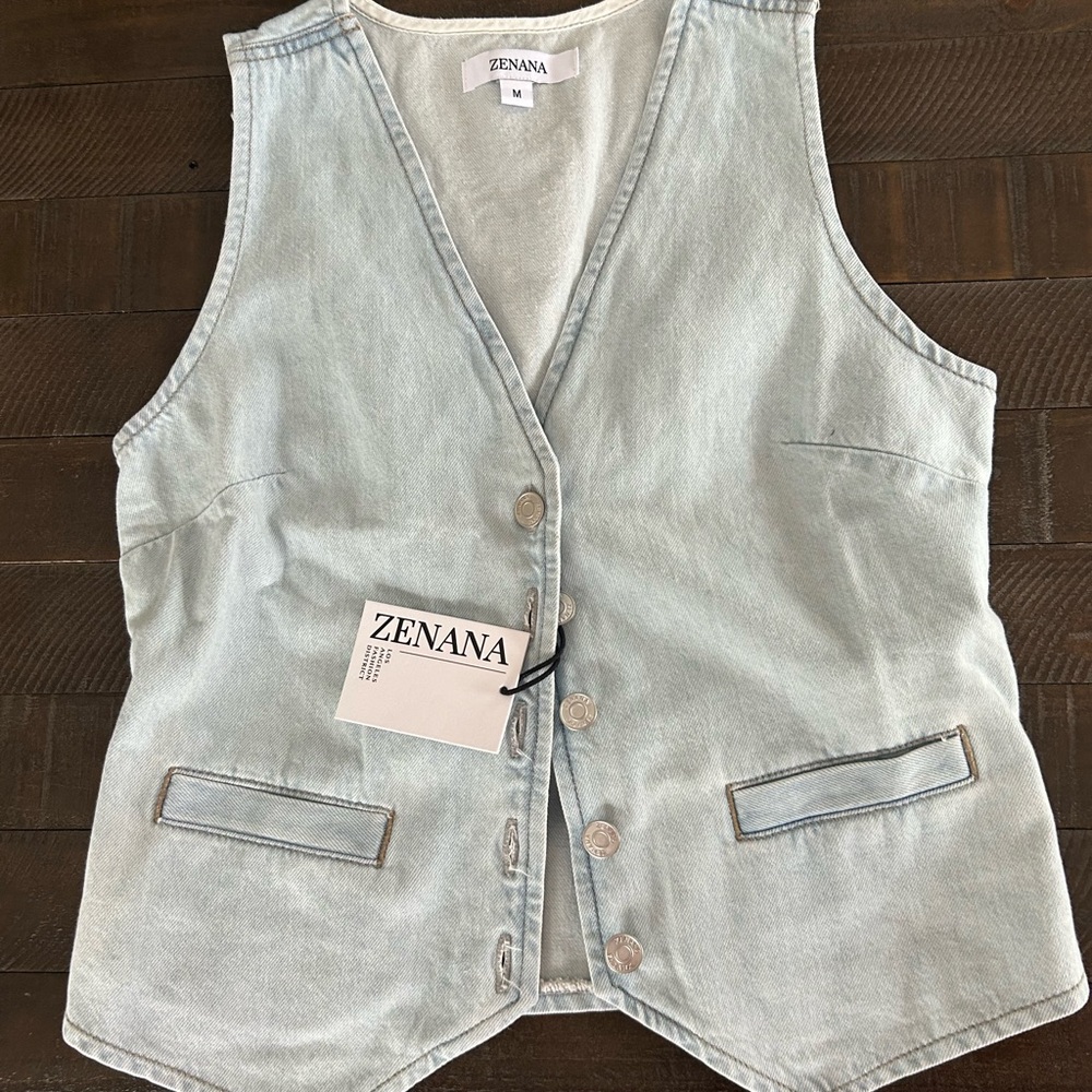 Zenana Outfitters Light Blue Button Down Vest